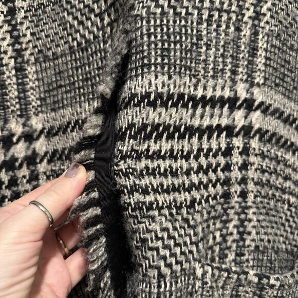 Lucky Brand Black White Tweed Jacket Wool Blend Fringed Edges Size XL - Picture 3 of 6